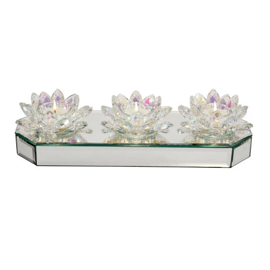 Promo โ๏ธ Sagebrook Home Glass 13" 3 Lotus Mirrored Candle Holder, Rainbow ๐ฅ 3 Promo โ๏ธ Sagebrook Home Glass 13" 3 Lotus Mirrored Candle Holder, Rainbow ๐ฅ - Image 2