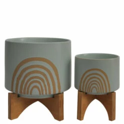 Coupon 🎁 Sagebrook Home Set Of 2 5, 8" Arch Planter With Stand, Mint 10.5"H - 7.75" X 7.75" X 10.5" 🎁