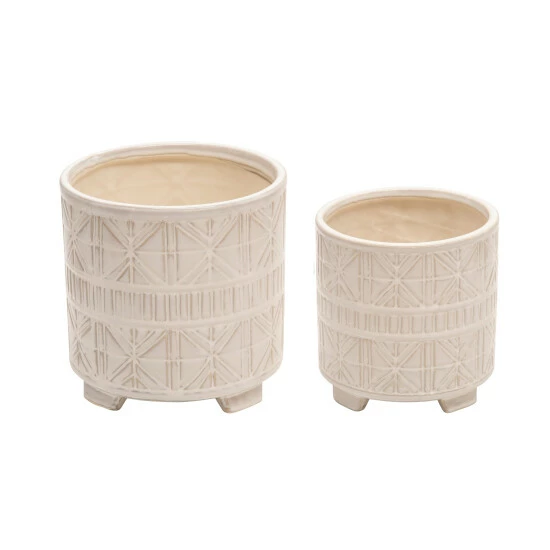 New ๐ Sagebrook Home Set Of 2 Ceramic 6, 8" Abstract Footed Planter, Beige 8"H - 7.75" X 7.75" X 8.0" ๐ 4 New ๐ Sagebrook Home Set Of 2 Ceramic 6, 8" Abstract Footed Planter, Beige 8"H - 7.75" X 7.75" X 8.0" ๐ - Image 2