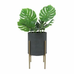Cheapest 😉 Sagebrook Home Set Of 2 Planter On Metal Stand, Gray, Gld 23"H - 14.0" X 14.0" X 23.0" ✨ -Sagebrook Home Online Shop unnamed file 1080