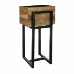 Hot Sale ๐งจ Sagebrook Home Wood 14" Square Planter On Metal Base, Brown, Black 28"H - 14.0" X 12.0" X 28.0" ๐