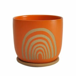Outlet 🔥 Sagebrook Home Ceramic 8" Arch Planter With Saucer, Orange 7"H - 8.0" X 8.0" X 7.0" 😍