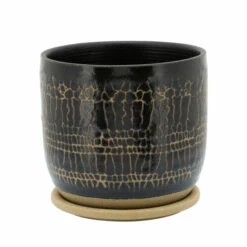 Top 10 โญ Sagebrook Home 8" Glazed Planter With Saucer, Black 7"H - 8.0" X 8.0" X 7.0" ๐