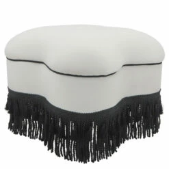 Hot Sale ⭐ Sagebrook Home Clover Ottoman With Black Fringes, White 17.0"H ✔️ -Sagebrook Home Online Shop unnamed file 1100