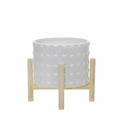 Cheap 👏 Sagebrook Home 8" Ceramic Dotted Planter With Wood Stand, White 9"H - 8.0" X 8.0" X 9.0" 🔥 -Sagebrook Home Online Shop unnamed file 1105