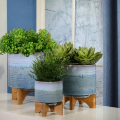 Promo ⌛ Sagebrook Home Ceramic 10" Planter On Stand,blue Fade 11.25"H - 10.5" X 10.5" X 11.25" ✔️ -Sagebrook Home Online Shop unnamed file 1119
