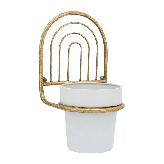 Promo ๐งจ Sagebrook Home Metal, 11"h Wall Planter, Gold, White 11.0"H - 7.0" X 6.0" X 11.0" ๐ 3 Promo ๐งจ Sagebrook Home Metal, 11"h Wall Planter, Gold, White 11.0"H - 7.0" X 6.0" X 11.0" ๐