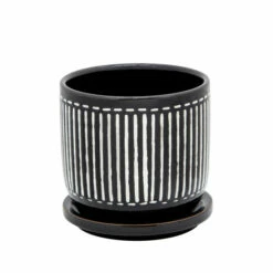 Wholesale โจ Sagebrook Home 5" Vertical Lines Planter With Saucer, Black 5"H - 5.0" X 5.0" X 5.0" ๐