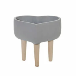 Best Pirce ⭐ Sagebrook Home Ceramic 9" Heart Planter With Wooden Legs, Lt Gray 7"H - 9.0" X 9.0" X 7.0" 👏