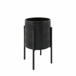 New ✔️ Sagebrook Home Set Of 2 Ridged Planters In Metal Stand, Black 23"H - 14.0" X 14.0" X 23.0" 👍 -Sagebrook Home Online Shop unnamed file 1190