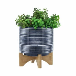 Promo 👍 Sagebrook Home Ceramic 8" Planter On Stand, Blue 9.25"H - 7.75" X 7.75" X 9.25" 🎁 -Sagebrook Home Online Shop unnamed file 1193