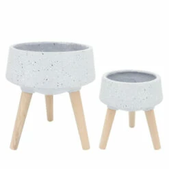 Best Pirce ⌛ Sagebrook Home Set Of 2 11, 15" Terrazzo Planter With Wood Legs, Gray 8"H - 15.0" X 15.0" X 8.0" 🔔