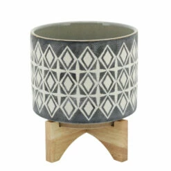 Flash Sale 😀 Sagebrook Home Ceramic 8" Planter On Stand, Gray 10.25"H - 7.75" X 7.75" X 10.25" 🤩