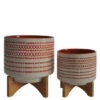 Hot Sale 👍 Sagebrook Home Set Of 2 8,10" Aztec Planter With Wood Stand, Orange - 10" X 10" X 12" 💯 -Sagebrook Home Online Shop unnamed file 1243