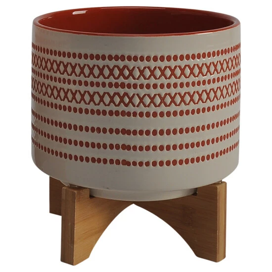 Hot Sale 👍 Sagebrook Home Set Of 2 8,10" Aztec Planter With Wood Stand, Orange - 10" X 10" X 12" 💯 5 Hot Sale 👍 Sagebrook Home Set Of 2 8,10" Aztec Planter With Wood Stand, Orange - 10" X 10" X 12" 💯 - Image 3