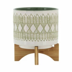 Cheap 😀 Sagebrook Home Ceramic 8" Aztec Planter On Wooden Stand, Olive 9.0"H - 8.0" X 8.0" X 9.0" 🌟 -Sagebrook Home Online Shop unnamed file 1301