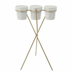 Wholesale โ๏ธ Sagebrook Home 3-cup Metal Planter On Gold Stand, White 26.0"H - 16.0" X 13.0" X 26.0" ๐ฏ