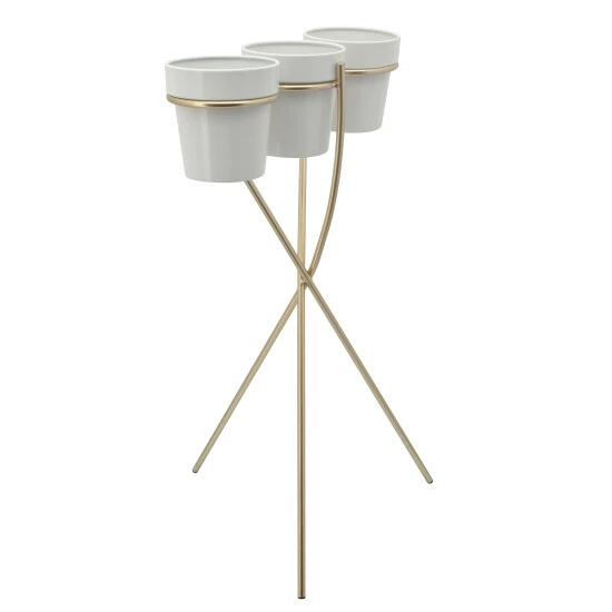Wholesale βοΈ Sagebrook Home 3-cup Metal Planter On Gold Stand, White 26.0"H - 16.0" X 13.0" X 26.0" π― 4 Wholesale βοΈ Sagebrook Home 3-cup Metal Planter On Gold Stand, White 26.0"H - 16.0" X 13.0" X 26.0" π― - Image 2
