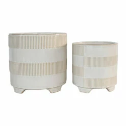 Outlet 🧨 Sagebrook Home Ceramic Set Of 2 6, 8" Textured Footed Planters, Beige 8.0"H - 8.0" X 8.0" X 8.0" 👍