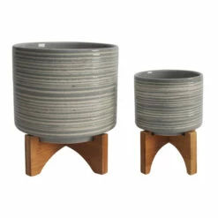 Best reviews of 👍 Sagebrook Home Ceramic Set Of 2 5, 8" Planter On Stand, Gray 10.5"H - 7.75" X 7.75" X 10.5" ✔️