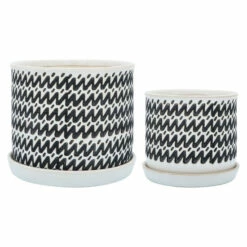 Coupon 🎉 Sagebrook Home Ceramic Set Of 2 6, 8" Zigzag Planter With Saucer , Black 7.0"H - 8.0" X 8.0" X 7.0" 🔥