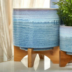 Best deal 👍 Sagebrook Home Ceramic 8" Planter On Stand, Blue Fade 9.0"H - 8.0" X 8.0" X 9.0" 😍