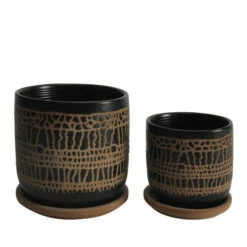 Best deal 👍 Sagebrook Home Set Of 2 5, 6" Glazed Planter With Saucer, Black 5.75"H - 6.0" X 6.0" X 5.75" 😍