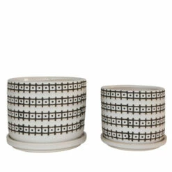 Best deal ✔️ Sagebrook Home Ceramic Set Of 2 5, 6" Abstract Planters With Saucer, Ivory 5.0"H - 6.0" X 6.0" X 5.0" 👍