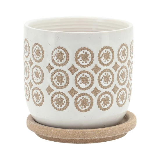 Best Sale 🤩 Sagebrook Home Set Of 2 5, 6" Circles Planter With Saucer, Beige - 6.0" X 6.0" X 6.0" 🥰 4 Best Sale 🤩 Sagebrook Home Set Of 2 5, 6" Circles Planter With Saucer, Beige - 6.0" X 6.0" X 6.0" 🥰 - Image 2