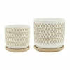 Promo ⭐ Sagebrook Home Set Of 2 5, 6" Criss, Cross Planter With Saucer, Beige - 6.0" X 6.0" X 6.0" 🌟