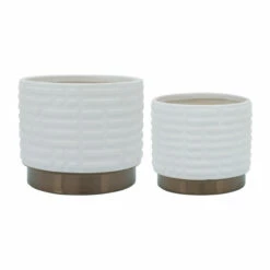 Flash Sale 🎁 Sagebrook Home Set Of 2 Maze Metallic Planters 6, 8", White 7"H - 8.0" X 8.0" X 7.0" 🎁