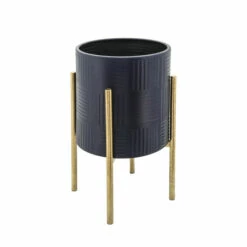 Coupon 🛒 Sagebrook Home Set Of 2 Textured Planter On Metal Stand, Navy, Gld 23"H - 14.0" X 14.0" X 23.0" ⌛ -Sagebrook Home Online Shop unnamed file 1502