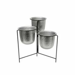 Discount 👏 Sagebrook Home Metal 20" Set Of 3 🔨 Hammered Planters With Stand, Silver 20.0"H - 20.0" X 20.0" X 20.0" 🎉 -Sagebrook Home Online Shop unnamed file 1513