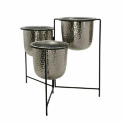 Discount 👏 Sagebrook Home Metal 20" Set Of 3 🔨 Hammered Planters With Stand, Silver 20.0"H - 20.0" X 20.0" X 20.0" 🎉 -Sagebrook Home Online Shop unnamed file 1514