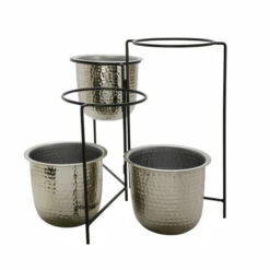 Discount 👏 Sagebrook Home Metal 20" Set Of 3 🔨 Hammered Planters With Stand, Silver 20.0"H - 20.0" X 20.0" X 20.0" 🎉 -Sagebrook Home Online Shop unnamed file 1515