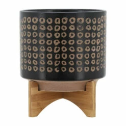 New ❤️ Sagebrook Home Ceramic 10" Planter On Stand, Brown 11.5"H - 9.75" X 9.75" X 11.5" 🌟