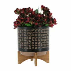 New ❤️ Sagebrook Home Ceramic 10" Planter On Stand, Brown 11.5"H - 9.75" X 9.75" X 11.5" 🌟 -Sagebrook Home Online Shop unnamed file 1550