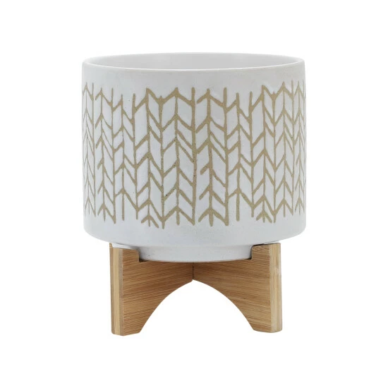 Outlet π― Sagebrook Home 8" Chevron Planter With Wood Stand, Beige 9.0"H - 8.0" X 8.0" X 9.0" π€© 4 Outlet π― Sagebrook Home 8" Chevron Planter With Wood Stand, Beige 9.0"H - 8.0" X 8.0" X 9.0" π€© - Image 2