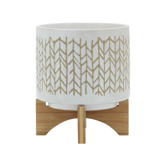 Outlet π― Sagebrook Home 8" Chevron Planter With Wood Stand, Beige 9.0"H - 8.0" X 8.0" X 9.0" π€© 5 Outlet π― Sagebrook Home 8" Chevron Planter With Wood Stand, Beige 9.0"H - 8.0" X 8.0" X 9.0" π€© - Image 3