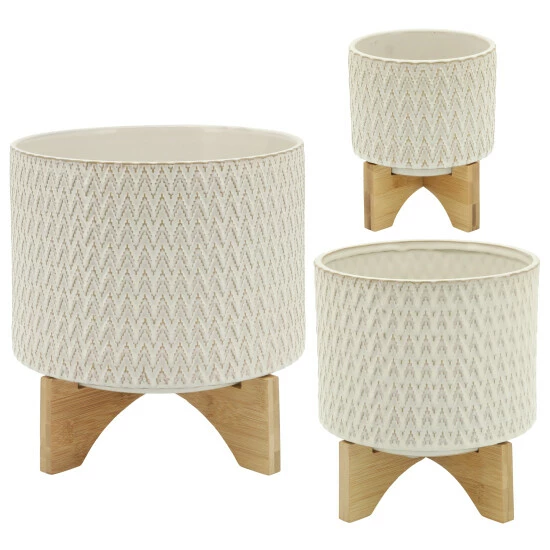 Discount π€© Sagebrook Home Ceramic 10" Chevron Planter On Stand, Ivory 9"H - 11.0" X 11.0" X 9.0" π 4 Discount π€© Sagebrook Home Ceramic 10" Chevron Planter On Stand, Ivory 9"H - 11.0" X 11.0" X 9.0" π - Image 2