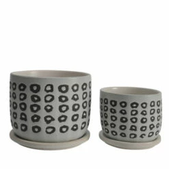 Best Pirce ⌛ Sagebrook Home Set Of 2 5, 6" Aztec Planter With Saucer, Black 6.0"H - 6.0" X 6.0" X 6.0" ⭐