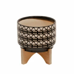 Cheapest 🤩 Sagebrook Home 7" Abstract Planter With Wooden Stand, Black 4.88"H - 7.01" X 7.01" X 4.88" 🌟