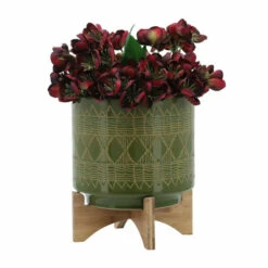 Best Pirce 🥰 Sagebrook Home Ceramic 10" Aztec Planter On Wooden Stand, Olive 11.0"H - 10.0" X 10.0" X 11.0" ⭐ -Sagebrook Home Online Shop unnamed file 1619