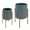 Wholesale 🌟 Sagebrook Home Set Of 2 Planter On Metal Stand, Slate Blue, Gold 23"H - 14.0" X 14.0" X 23.0" 💯