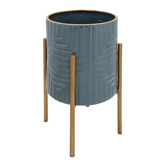 Wholesale π Sagebrook Home Set Of 2 Planter On Metal Stand, Slate Blue, Gold 23"H - 14.0" X 14.0" X 23.0" π― 4 Wholesale π Sagebrook Home Set Of 2 Planter On Metal Stand, Slate Blue, Gold 23"H - 14.0" X 14.0" X 23.0" π― - Image 2