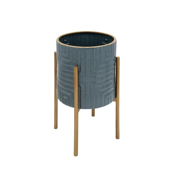Wholesale π Sagebrook Home Set Of 2 Planter On Metal Stand, Slate Blue, Gold 23"H - 14.0" X 14.0" X 23.0" π― 5 Wholesale π Sagebrook Home Set Of 2 Planter On Metal Stand, Slate Blue, Gold 23"H - 14.0" X 14.0" X 23.0" π― - Image 3