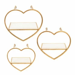 Cheap ⭐ Sagebrook Home Set Of 3 Metal, Wood Heart Wall Shelves, Gold 15"H - 16.0" X 8.0" X 15.0" 👏 -Sagebrook Home Online Shop unnamed file 1631