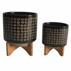 Budget 👏 Sagebrook Home Ceramic Set Of 2 8, 10" Planter On Stand, Brown 12.0"H - 10.0" X 10.0" X 12.0" 🔔