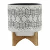 Buy 🧨 Sagebrook Home Ceramic 10" Aztec Planter On Wooden Stand, Gray 11.0"H - 10.0" X 10.0" X 11.0" 🔥