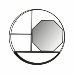 Flash Sale 👏 Sagebrook Home Metal, Wood 28" Round Wall Shelf With Mirror, Black 28.0"H - 28.0" X 4.5" X 28.0" ✔️